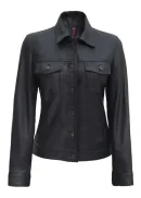 Trucker Black Leather Jacket Womens