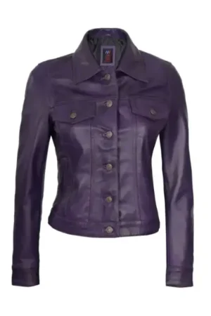 Trucker Purple Leather Jacket Womens