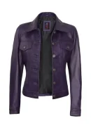 Trucker Purple Leather Jacket Womens