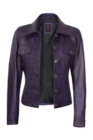 Trucker Purple Leather Jacket Womens