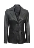 Two Button Black Leather Blazer Womens