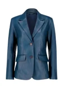 Two Button Blue Leather Blazer Womens