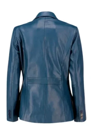 Two Button Blue Leather Blazer Womens