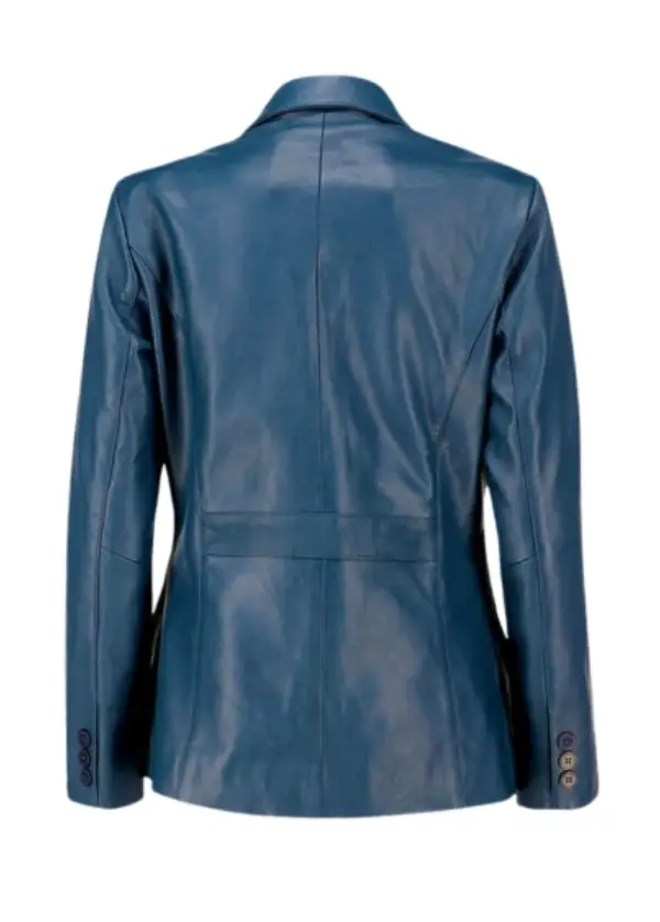Two Button Blue Leather Blazer Womens 3 Two Button Blue Leather Blazer Womens