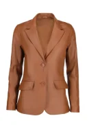 Two Button Cognac Brown Leather Blazer Womens