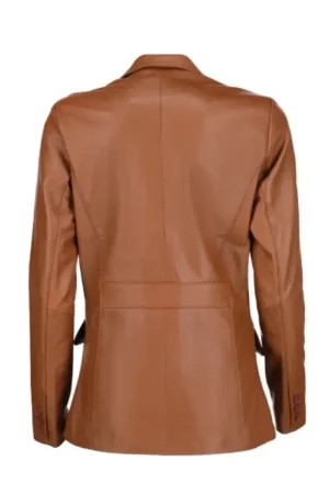 Two Button Cognac Brown Leather Blazer Womens