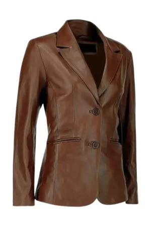 Two Button Dark Brown Leather Blazer Womens