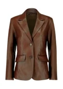 Two Button Dark Brown Leather Blazer Womens