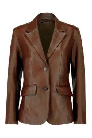 Two Button Dark Brown Leather Blazer Womens