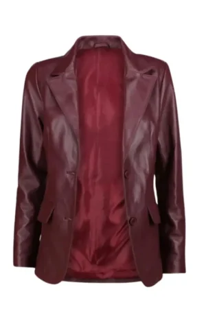 Two Button Leather Burgundy Blazer Womens