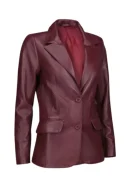 Two Button Leather Burgundy Blazer Womens