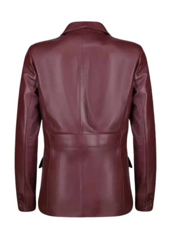 Two Button Leather Burgundy Blazer Womens 3 Two Button Leather Burgundy Blazer Womens