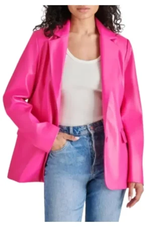 Two Button Leather Hot Pink Blazer Womens