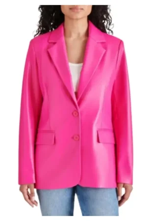Two Button Leather Hot Pink Blazer Womens