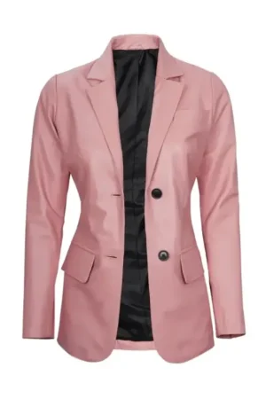 Two Button Pink Leather Blazer Womens