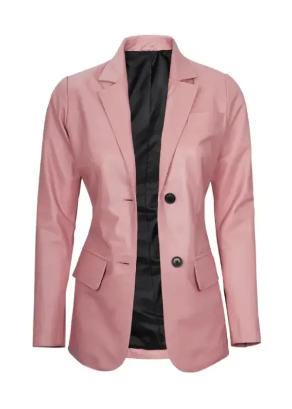 Two Button Pink Leather Blazer Womens 2 Two Button Pink Leather Blazer Womens