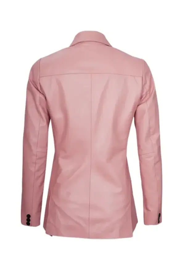Two Button Pink Leather Blazer Womens 3 Two Button Pink Leather Blazer Womens