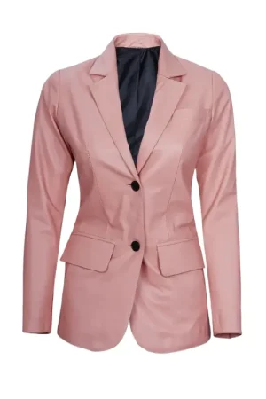 Two Button Pink Leather Blazer Womens