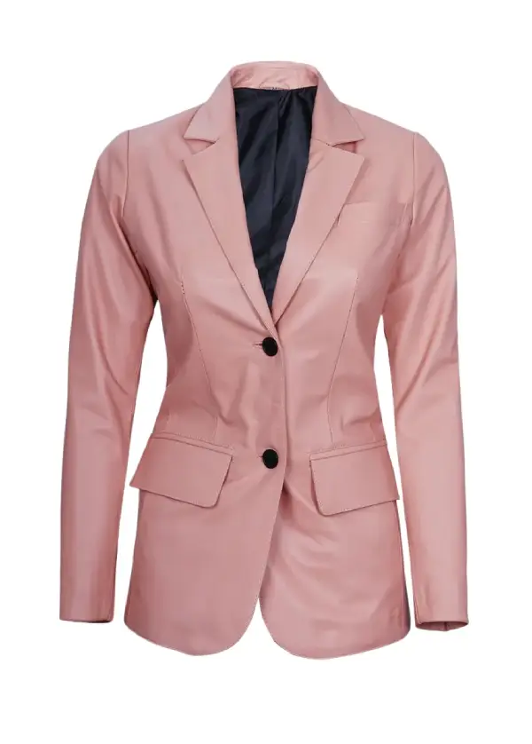Two Button Pink Leather Blazer Womens 1 Two Button Pink Leather Blazer Womens