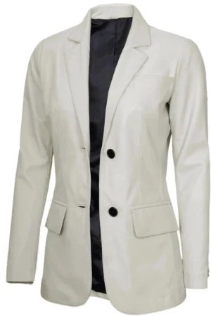 Two Button White Leather Blazer Womens