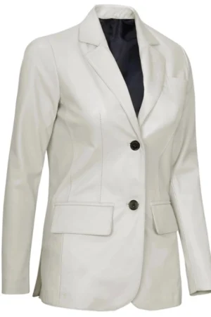 Two Button White Leather Blazer Womens