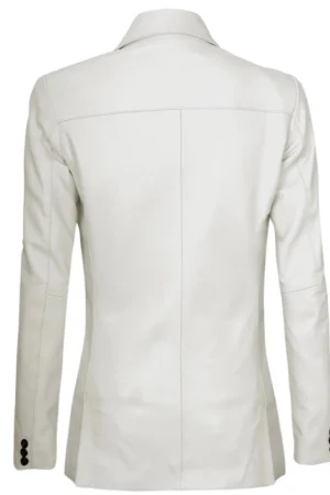 Two Button White Leather Blazer Womens