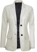 Two Button White Leather Blazer Womens