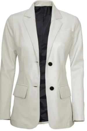 Two Button White Leather Blazer Womens