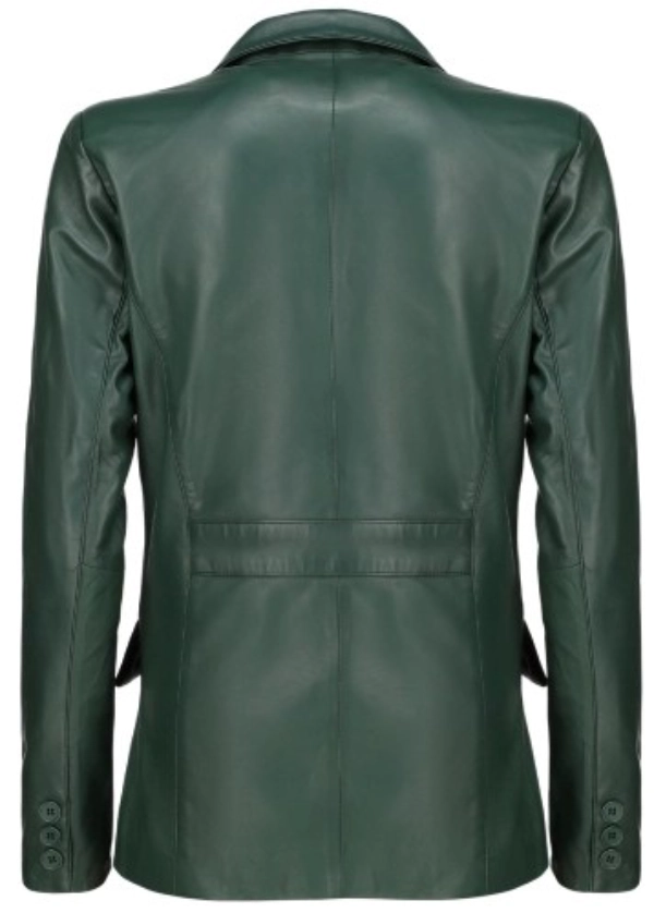 Two Button Womens Green Leather Blazer 3 Two Button Womens Green Leather Blazer1
