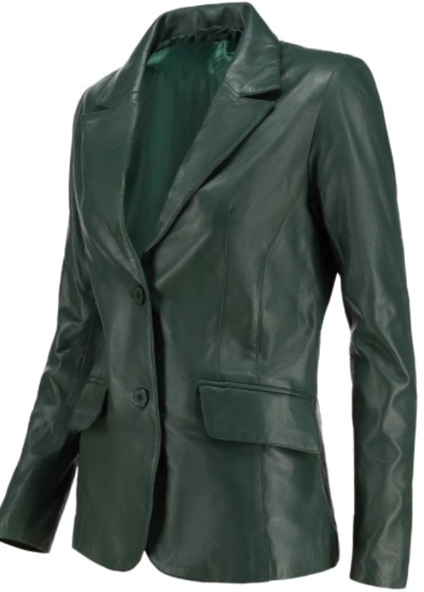 Two Button Womens Green Leather Blazer 2 Two Button Womens Green Leather Blazer2