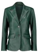 Two Button Womens Green Leather Blazer3