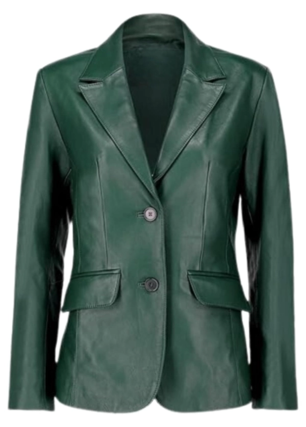 Two Button Womens Green Leather Blazer 1 Two Button Womens Green Leather Blazer3