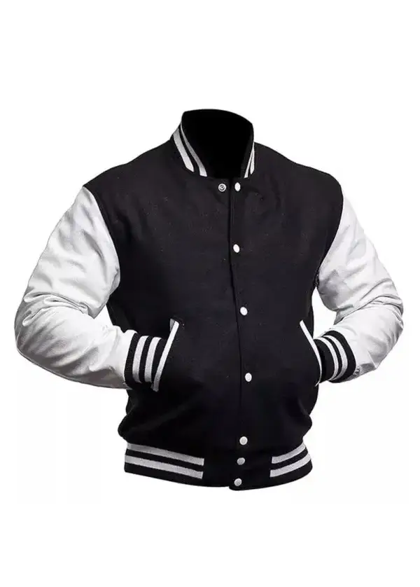 Unisex Black And White Varsity Jacket 2 Unisex Black And White Varsity Jacket - Image 2