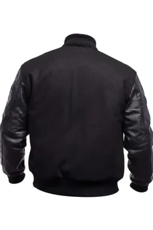 Unisex Black Varsity Letterman Jacket With Leather Sleeves