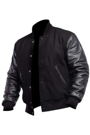 Unisex Wool Black Varsity Jacket