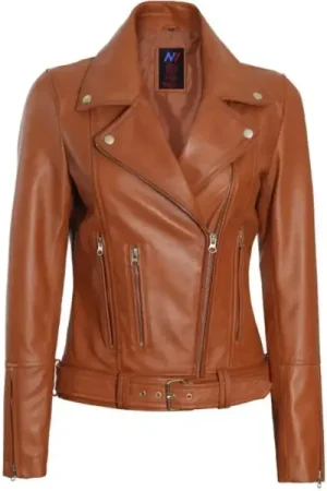 Asymmetrical Brown Leather Moto Jacket Womens