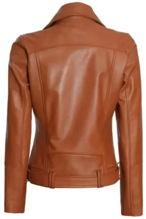 Asymmetrical Brown Leather Moto Jacket Womens