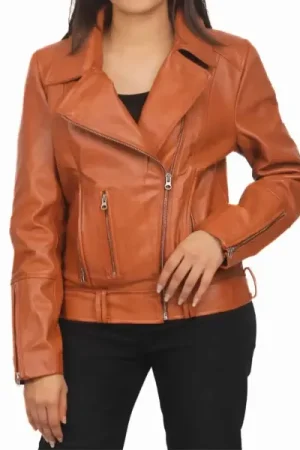 Asymmetrical Brown Leather Moto Jacket Womens