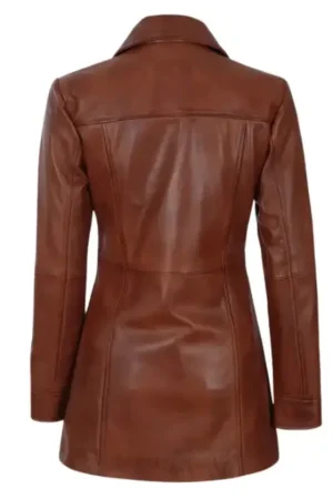Women’s 3/4 Length Leather Cognac Brown Coat – Limited Stock