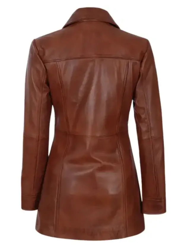 Women’s 3/4 Length Leather Cognac Brown Coat – Limited Stock 3 Women’s 3/4 Length Leather Cognac Brown Coat – Limited Stock
