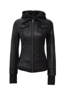 Womens Brown Hooded Leather Coat – Removable Sherpa Hood