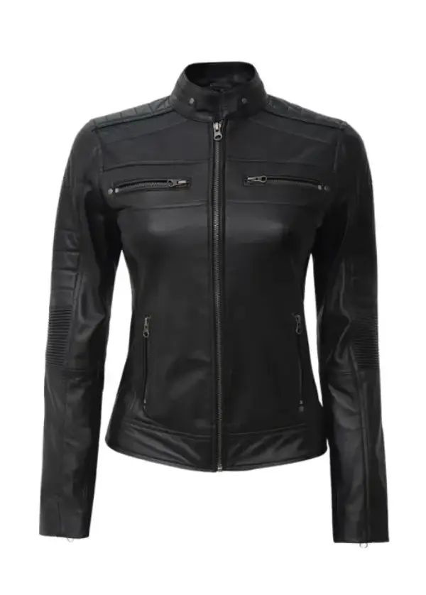 Women’s Black Leather Cafe Racer Biker Jacket 2 Women’s Black Leather Cafe Racer Biker Jacket
