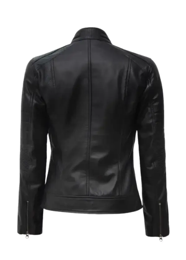 Women’s Black Leather Cafe Racer Biker Jacket 3 Women’s Black Leather Cafe Racer Biker Jacket - Image 3