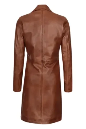 Womens Cognac Lambskin Leather Long Coat