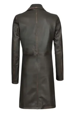Women’s Dark Brown Distressed Leather Long Coat