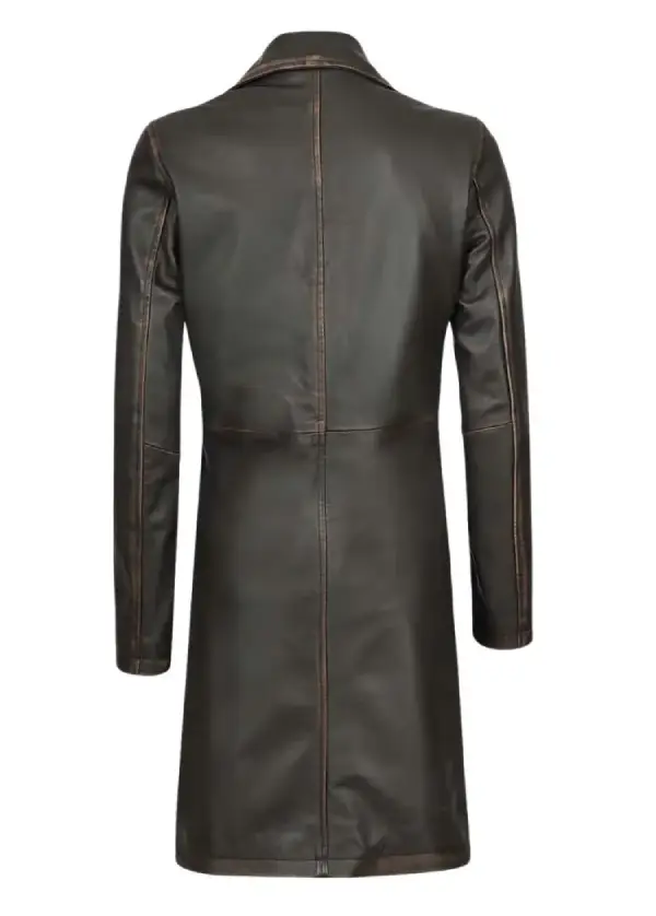 Women’s Dark Brown Distressed Leather Long Coat 3 Women’s Dark Brown Distressed Leather Long Coat - Image 3
