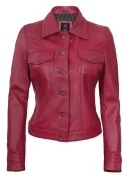Women’s Pink Leather Trucker Jacket