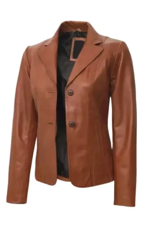 Womens Real Lambskin Brown Leather Blazer