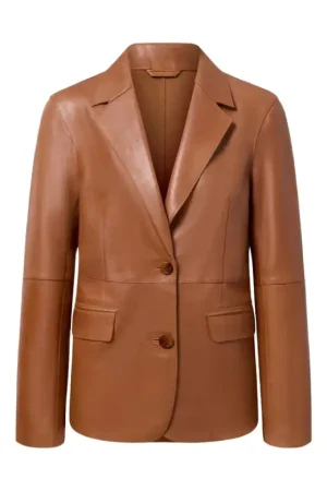 Womens Two Button Brown Leather Blazer