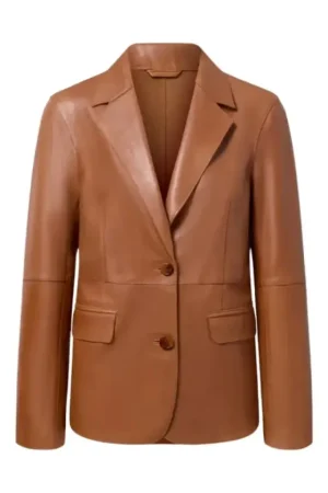 Womens Two Button Brown Leather Blazer